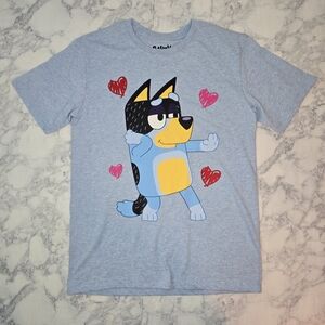 Bluey Bandit Graphic T-shirt Medium Blue With Hearts